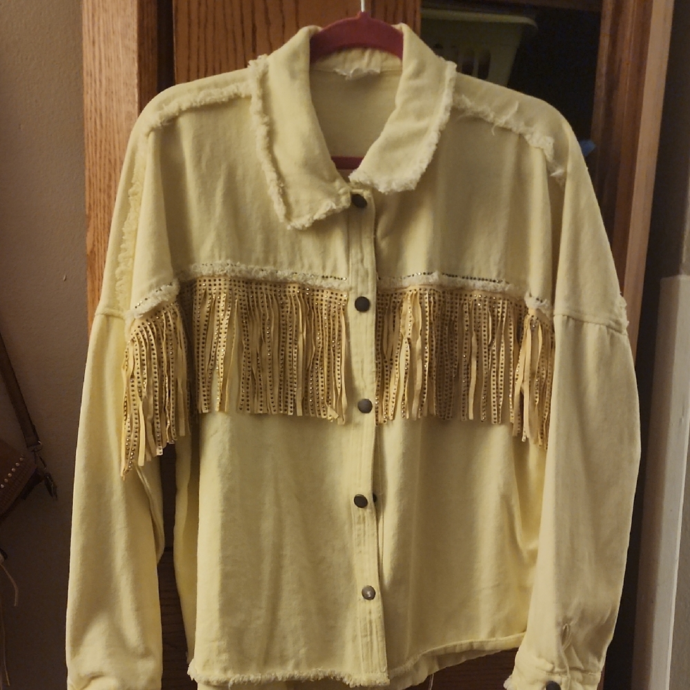 Yellow Fringe Button-Up Jacket